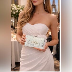 DIOR Beauty White Velvet Velour Cosmetic Bag Pouch Gift Box w/Jeweled Crystals